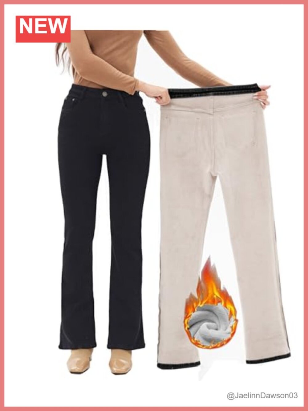 Fleece Lined Bootcut Jeans High Rise Thermal Denim Winter Pants